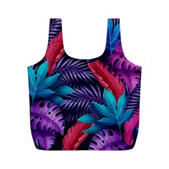 Background With Violet Blue Tropical Leaves Full Print Recycle Bag (m) by Bedest