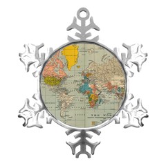 Vintage World Map Metal Small Snowflake Ornament by Ket1n9