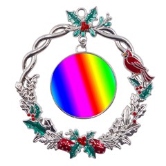 Multi Color Rainbow Background Metal X mas Wreath Holly Leaf Ornament by Hannah976