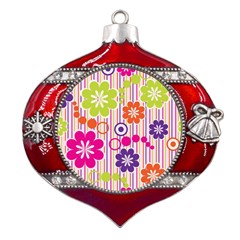 Colorful Flowers Pattern Floral Patterns Metal Snowflake And Bell Red Ornament by nateshop