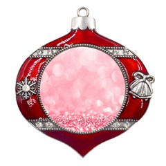 Pink Glitter Background Metal Snowflake And Bell Red Ornament by nateshop