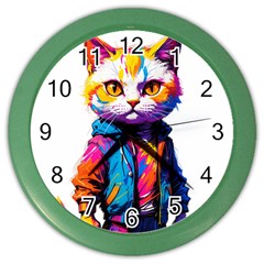 Wild Cat Color Wall Clock by Sosodesigns19