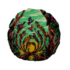 Monkey Tiger Bird Parrot Forest Jungle Style Standard 15  Premium Flano Round Cushions by Grandong